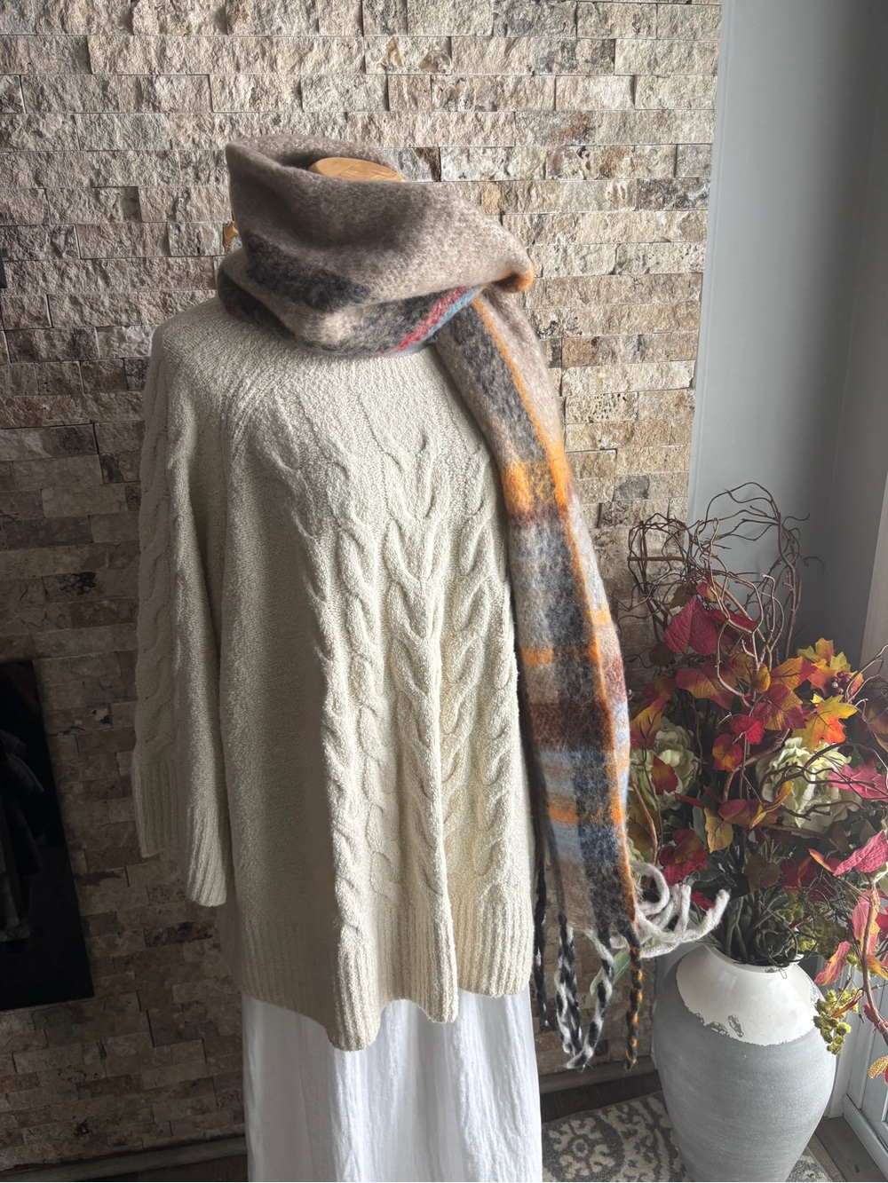 J. Jill Cream Cable-Texture Turtleneck Sweater